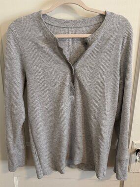 Aerie Waffle Knit Henley Top | Size L | Gray Long Sleeve Thermal